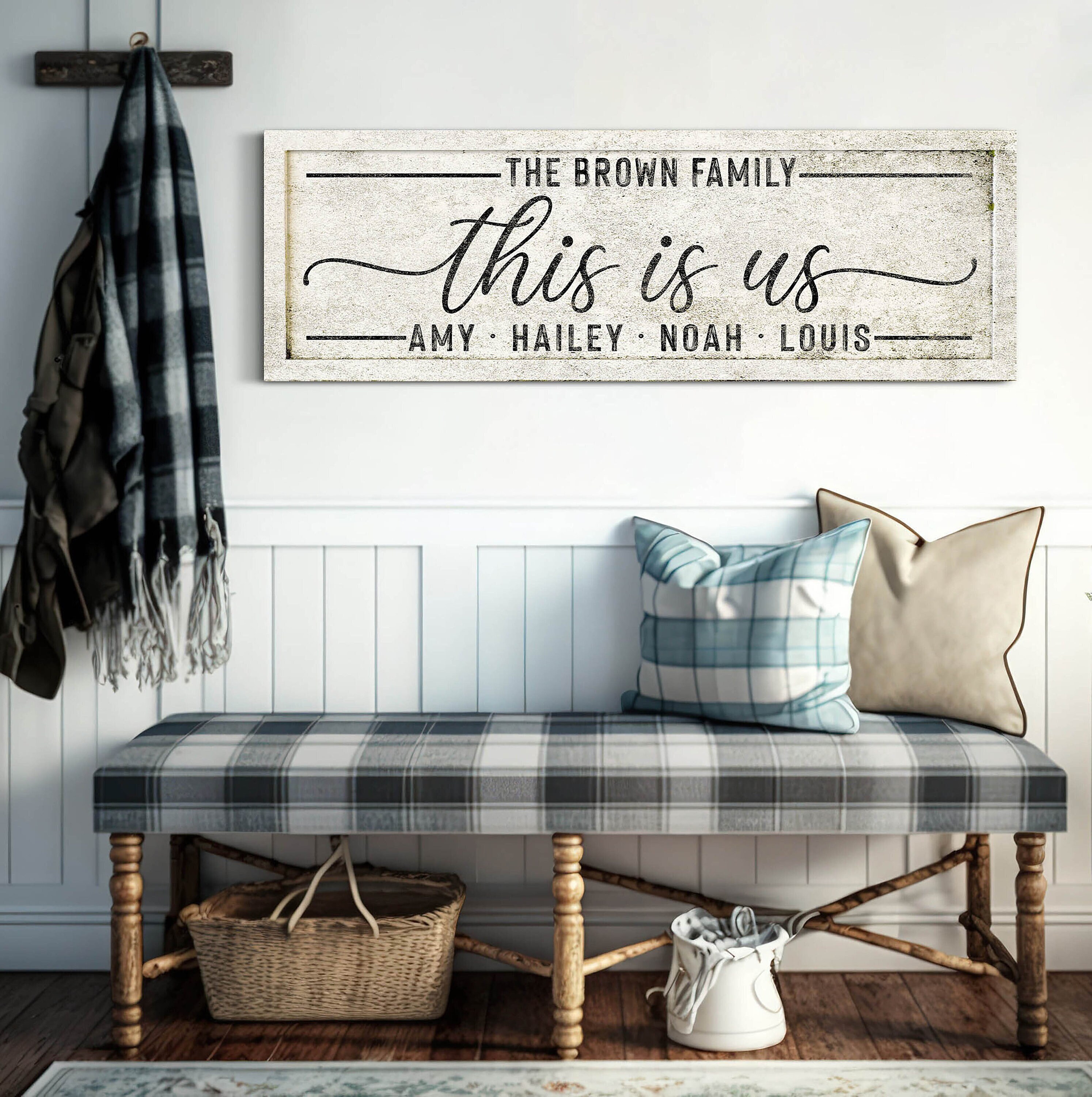 Personalized This is Us Sign With Family Names, Living Room Decor, Entryway Sign, Above Couch Decor, Housewarming Gift, Family Name Plaque