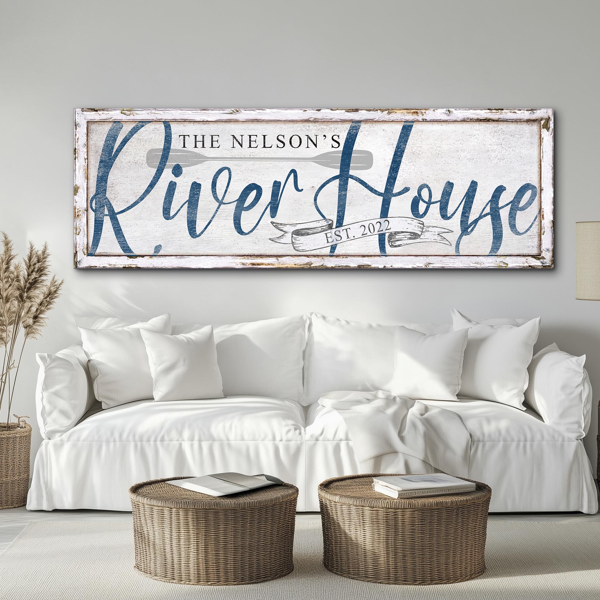Custom River House Sign, Family Name Sign, Vintage River House Gift, River Life Wall Art, Rustic Summer Cottage Cabin Decor, Canvas Print