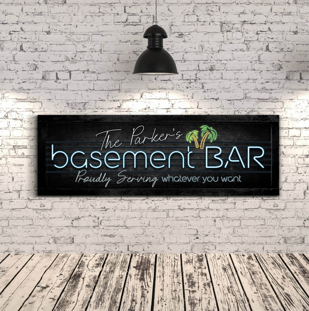 Personalized Basement Bar Sign, Custom Family Name Bar Wall Décor