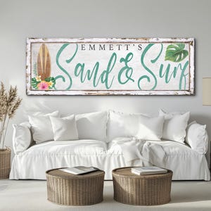 Custom Sand And Surf Sign, Beach House Decor, Summer Beach House Sign, Country Cottage Decor, Vintage Coastal House Decor, Canvas Wall Art