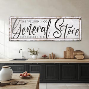 Personalized General Store Sign, Custom Vintage General Store Wall Art, Rustic Groceries Sign, Modern Farmhouse Wall Decor, Large Canvas Art