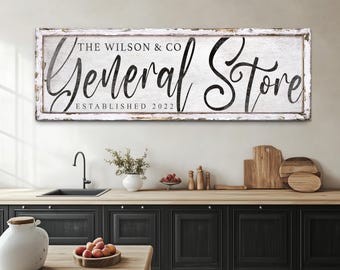 Personalized General Store Sign, Custom Vintage General Store Wall Art, Rustic Groceries Sign, Modern Farmhouse Wall Decor, Large Canvas Art