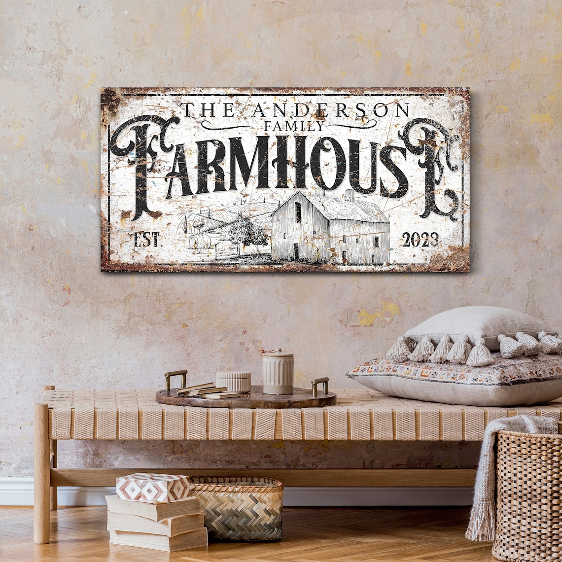 Personalized Farmhouse Canvas Art, Custom Family Farm Canvas Decor ...