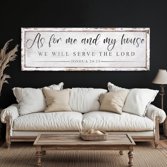 We Will Serve the Lord Bible Verse Sign, Religious Decoration Decorative Religious Sign ,Joshua 24:15 Religious Canvas Sign, Large Canvas