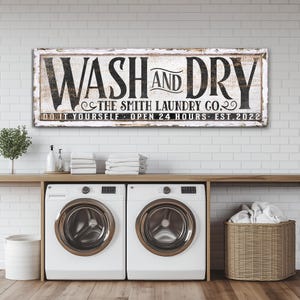 Customized Family Laundry Co Sign, Custom Wash And Dry Wall Art, Laundry Service Sign, Vintage Farmhouse Laundry Room Decor, Canvas Print