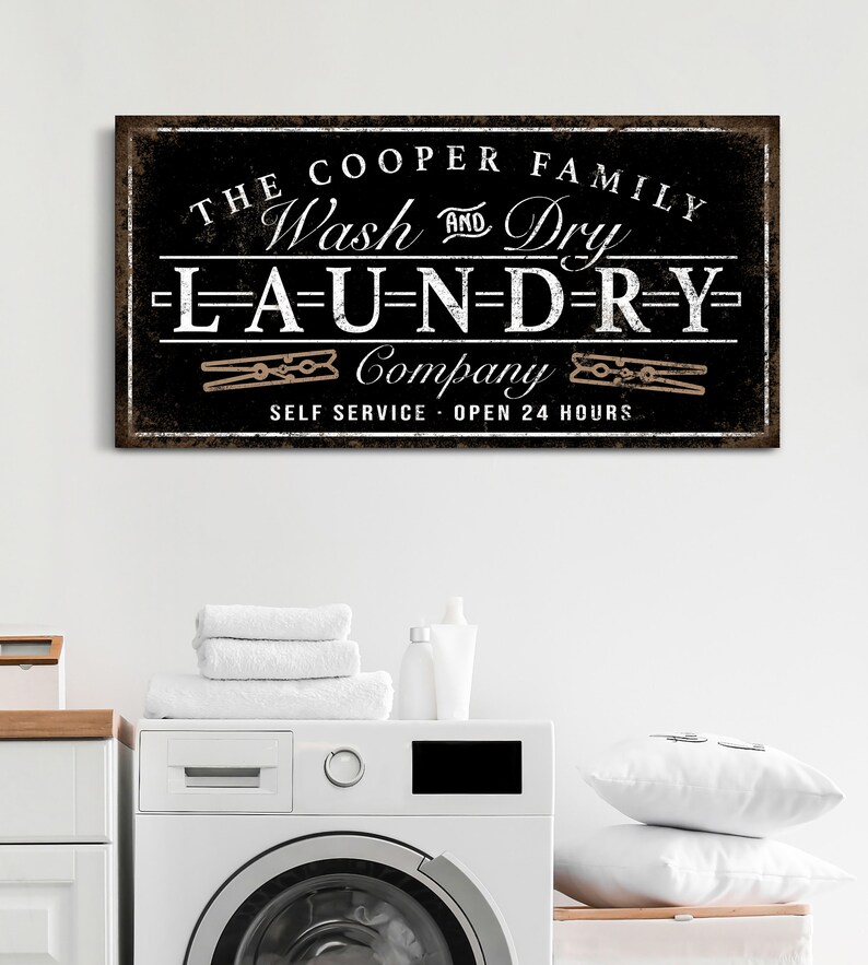 Personalized Laundry Company Sign, Custom Wash and Dry Wall Art, Family