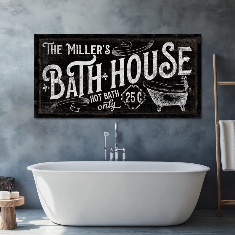 Rustic Bath Sign Custom Family Bath House Sign, Custom Hot Bath Sign, Vintage Wash Room ...