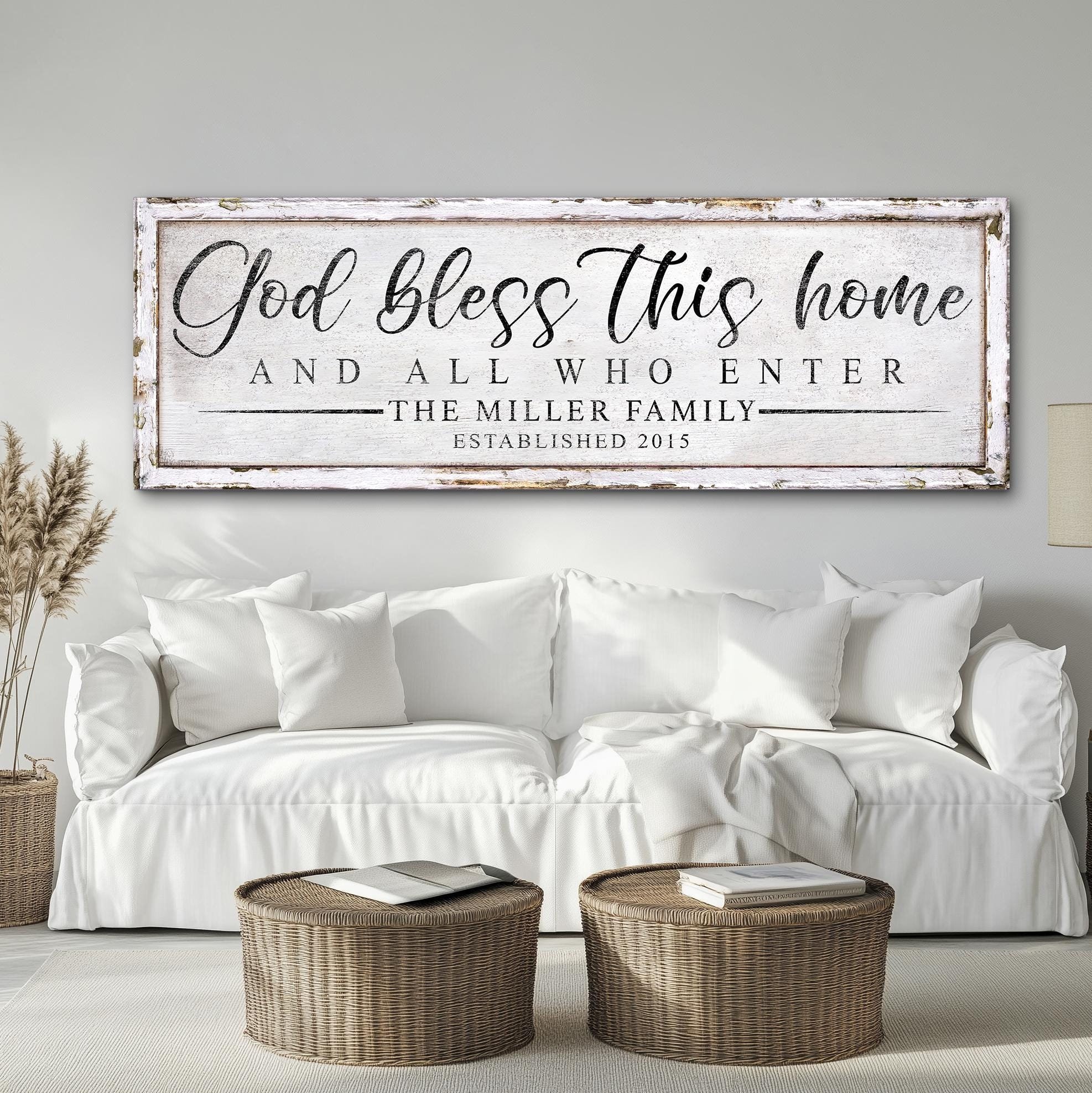 Decorazione Parete Legno Rustica Scritta Bless This Home And All Who Enter 40,6x12,7 Cm Fattoria - 4