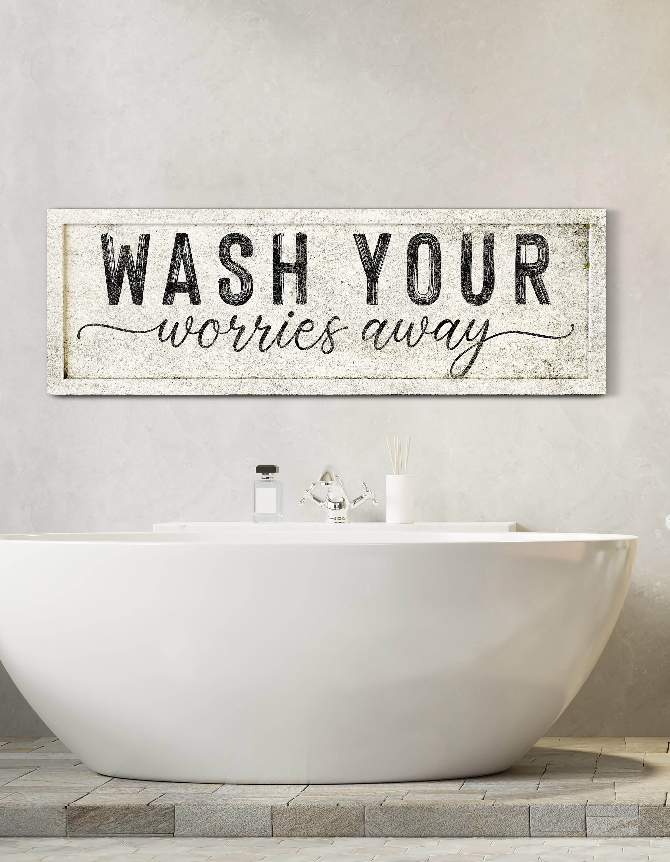 Wash Your Worries Away Sign, Bathroom Wall Decor, Laundry Powder Room ...