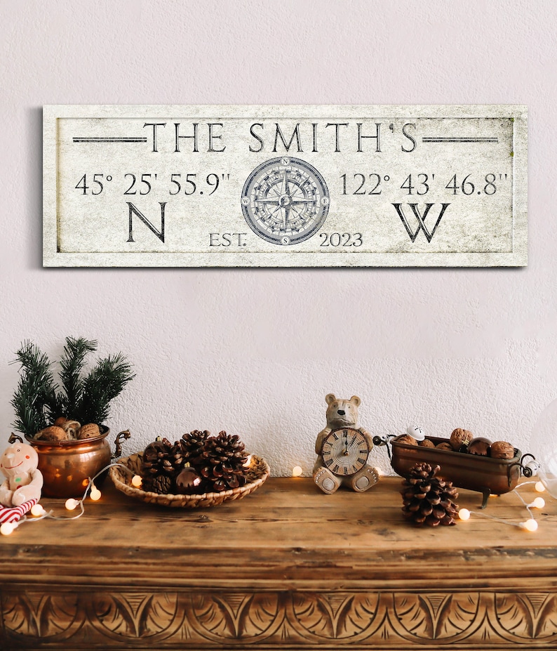 Custom Coordinates Sign With Last Name, Personalized Longitude Latitude