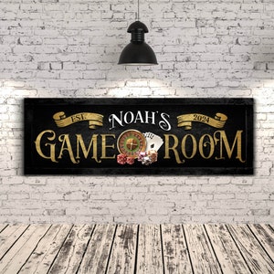 Custom Game Room Sign, Personalized Arcade Wall Art With Family Name, Man Cave Poker Room Wall Decor, Rustic Play Room Large Canvas Print