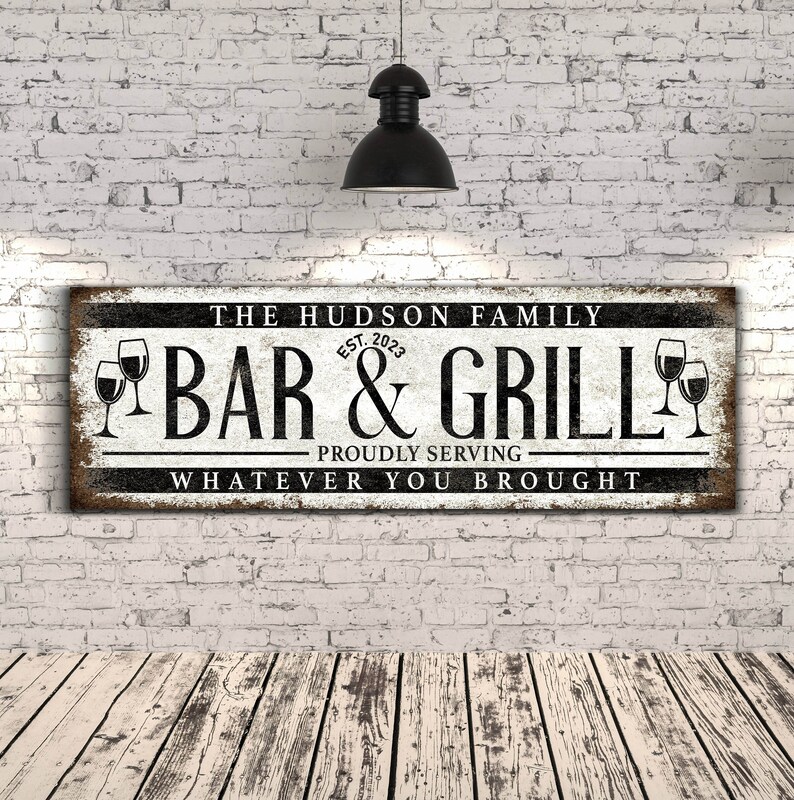 Personalized Bar & Grill Sign, Backyard Wall Decor, Family Bar Wall Art