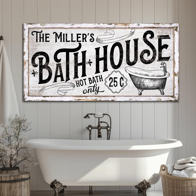 Rustic Bath Sign Personalized Bath House Sign, Vintage Family Name Bathroom Sign, Wash ...