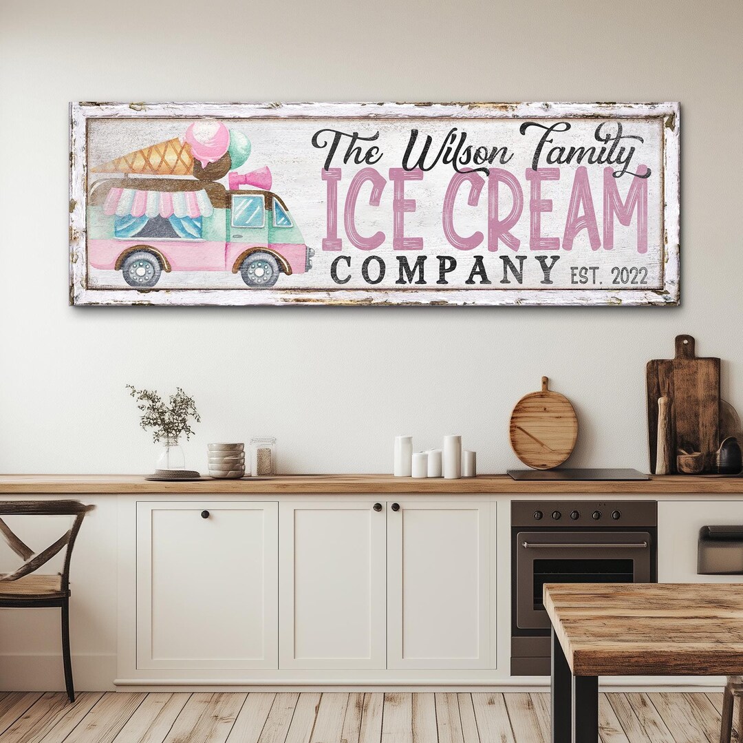Personalized Ice Cream Company Sign, Vintage Family Company Sign, Ice