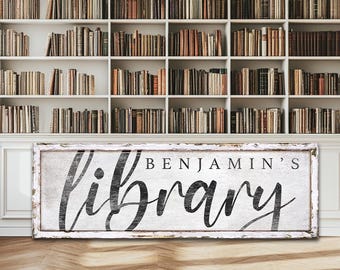 Aangepast bibliotheekbord, aangepast naambord, bibliotheekdecoratie leeshoekbord, boekenwurm cadeau voor boekenliefhebber, groot canvasbord op maat