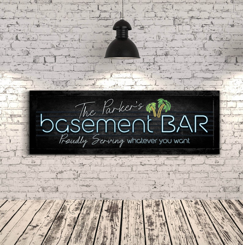 Personalized Basement Bar Sign, Custom Family Name Bar Wall Décor