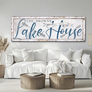 Personalized Lake House Sign, Vintage Lake House Wall Decor, Family Lake House Sign, Lake Life Sign, Gifts For Lake Lover, Rustic Canvas Art