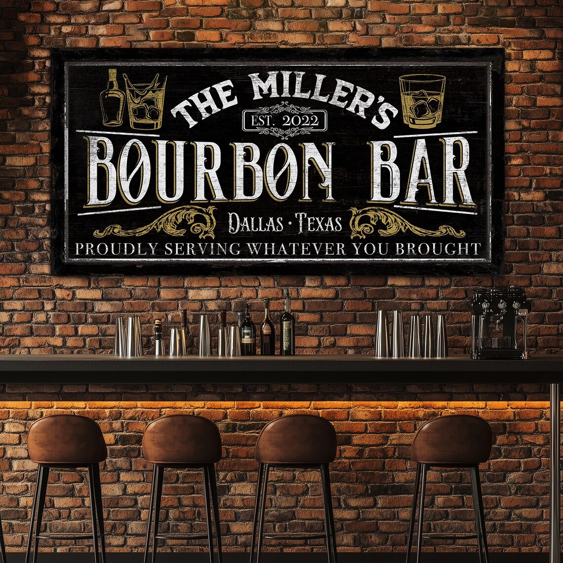 Customized Bourbon Bar Sign, Bar & Lounge Sign, Family Name Sign, Man ...
