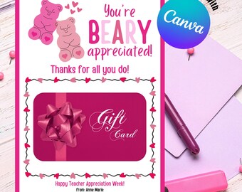 Appreciation Gift Card Holder, Printable Template for Teacher, Nurse, Volunteer - Editable in Canva