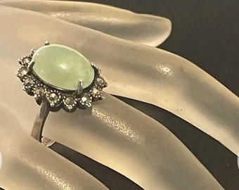 Classica avventura verde naturale vintage con anello in argento sterling marcasite