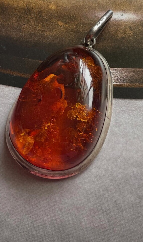 Unique Authentic Baltic Large Amber Sterling Silv… - image 4