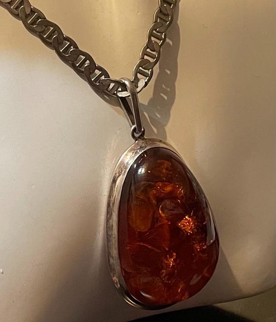 Unique Authentic Baltic Large Amber Sterling Silv… - image 7