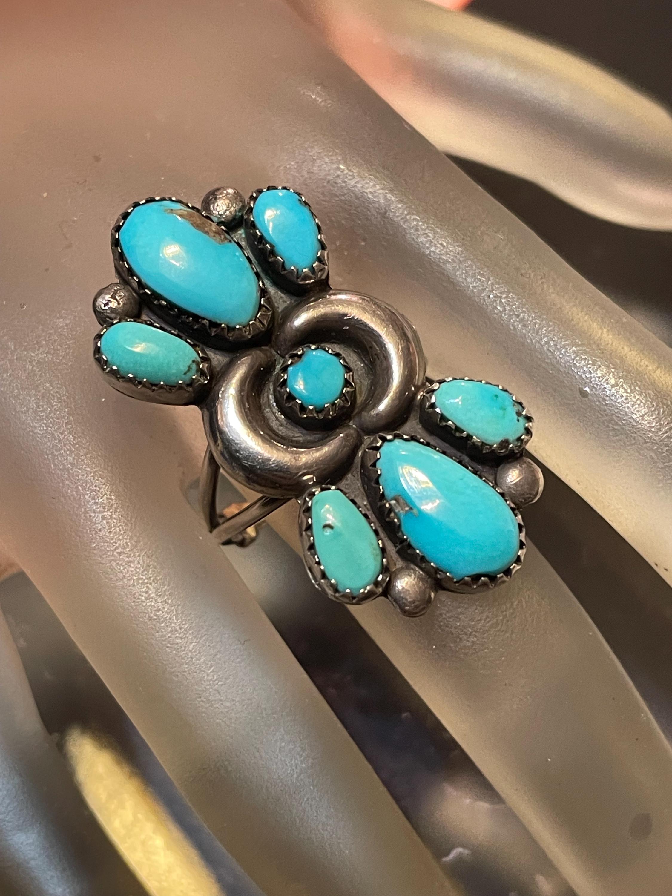 Striking Vintage Navajo Seven Stone Turquoise Cluster Butterfly