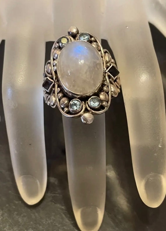 Impressive  Large Vintage Rainbow Moonstone Sterl… - image 5