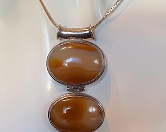 Unusual Vintage Triple Agates Sterling Silver Pendant