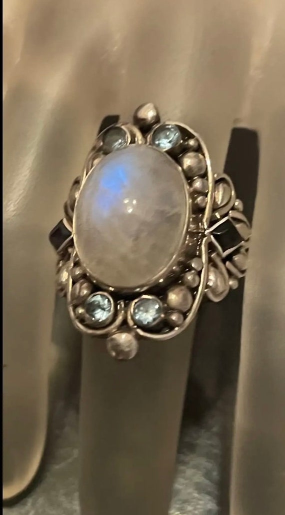 Impressive  Large Vintage Rainbow Moonstone Sterl… - image 10