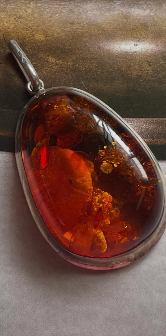 Unique Authentic Baltic Large Amber Sterling Silv… - image 3