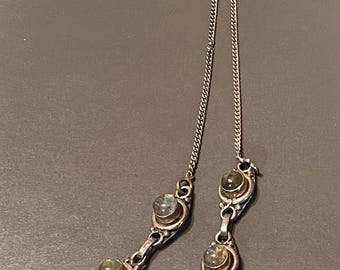 Vintage sterlingzilveren ketting met regenboog maansteen / labradoriet cabochons