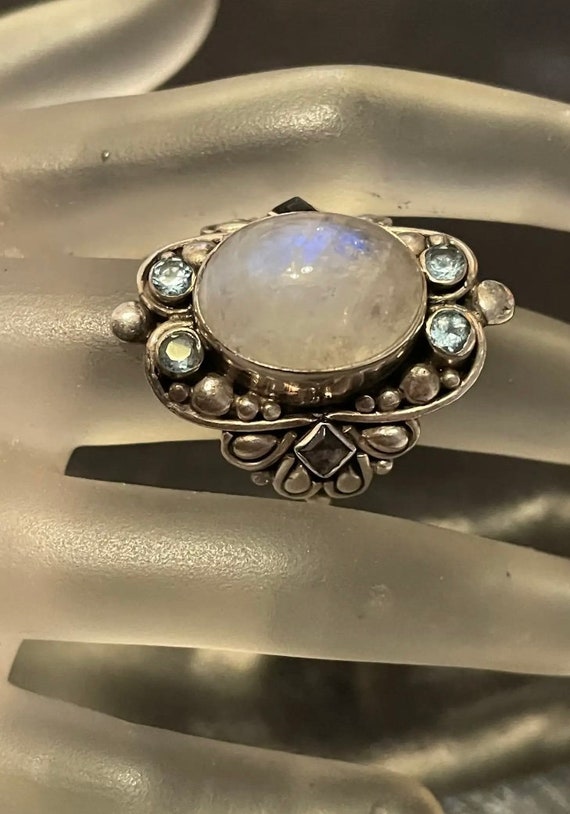 Impressive  Large Vintage Rainbow Moonstone Sterl… - image 6