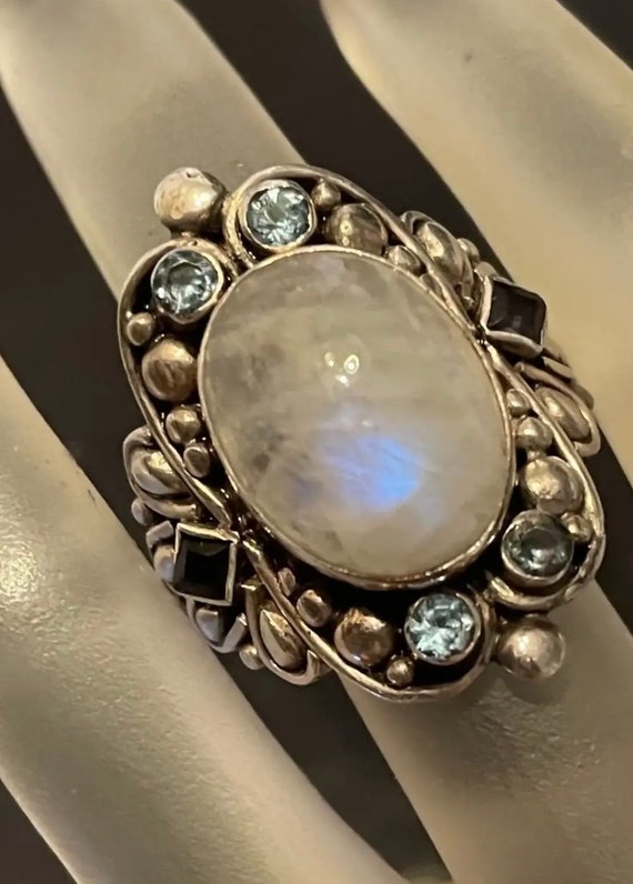 Impressive  Large Vintage Rainbow Moonstone Sterl… - image 8