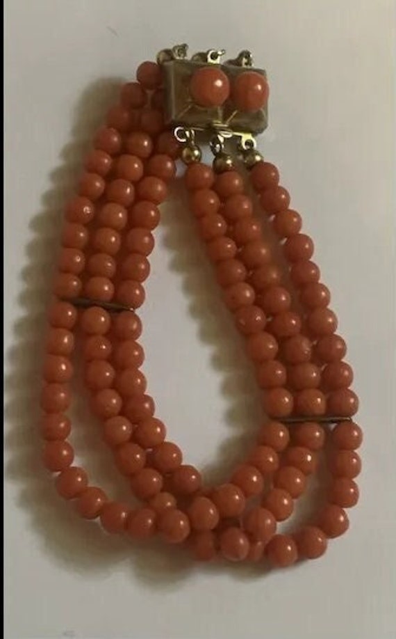 Reserve For Soniyya Antique Victorian 3 Strand Red Sardinian Coral Gilt 835 Silver Bracelet
