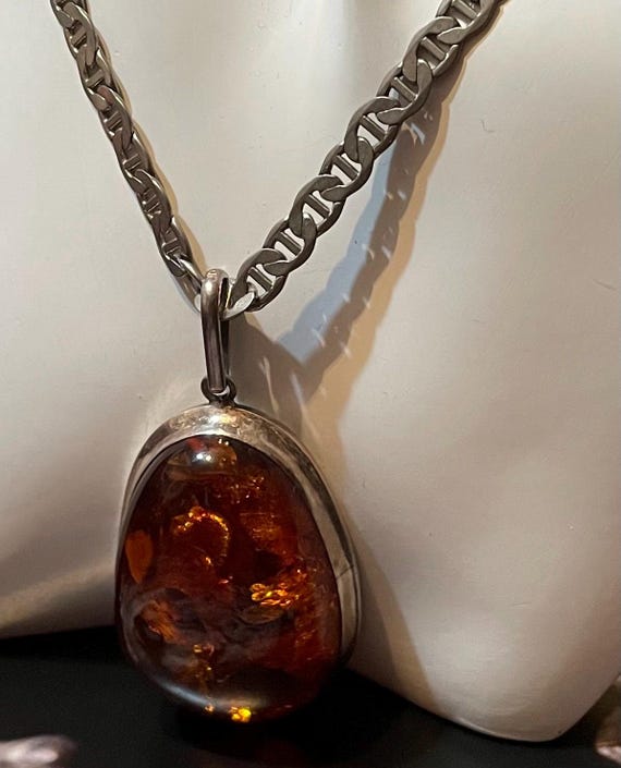 Unique Authentic Baltic Large Amber Sterling Silv… - image 6