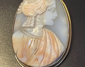 Antique Carved Shell Lady Cameo Gold Filled Brooch