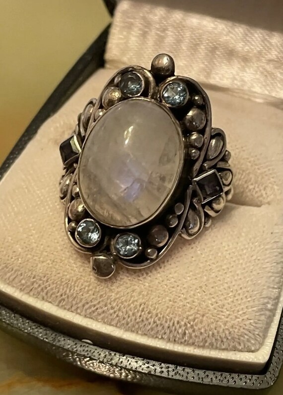 Impressive  Large Vintage Rainbow Moonstone Sterl… - image 4