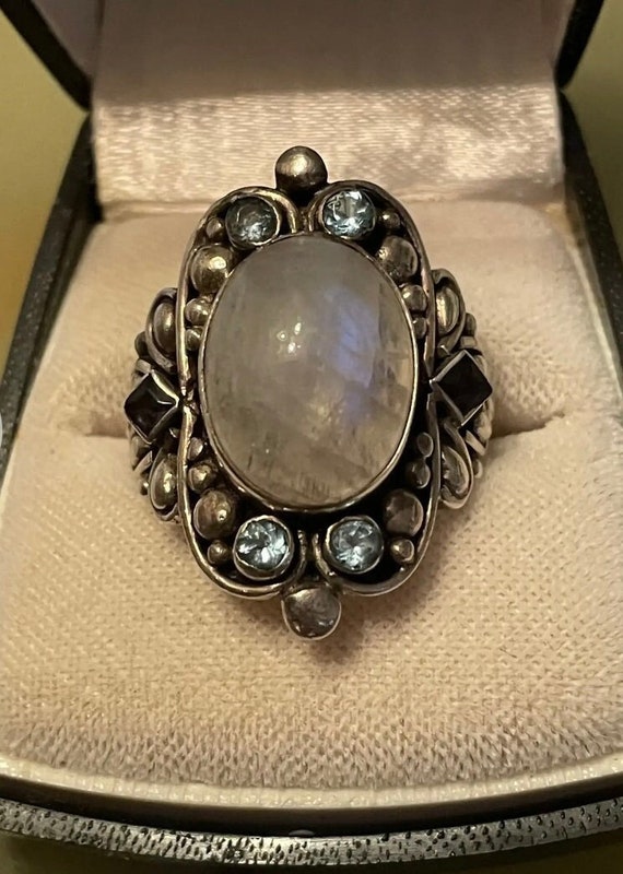 Impressive  Large Vintage Rainbow Moonstone Sterl… - image 1