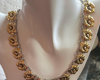 92.9grams Rare Vintage SMIBO Toronto Massive Gold Flower Choker Necklace Signed