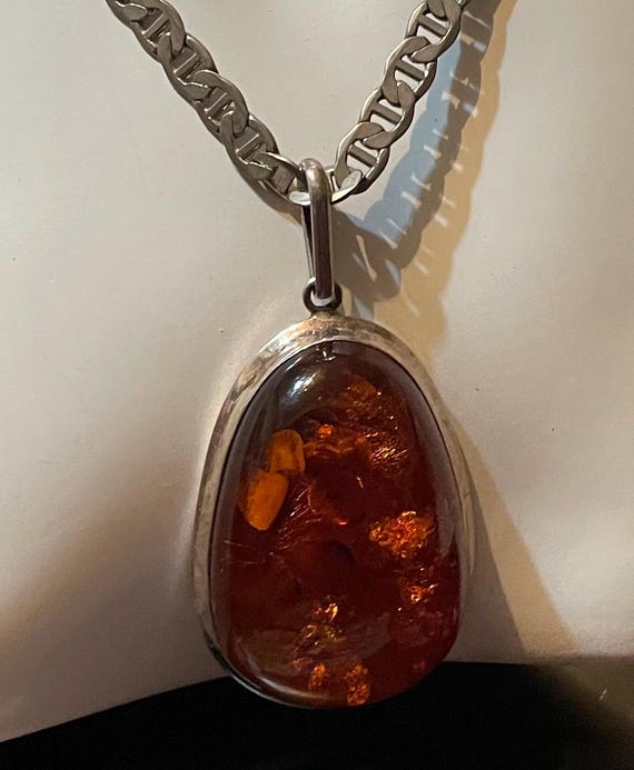 Unique Authentic Baltic Large Amber Sterling Silv… - image 9