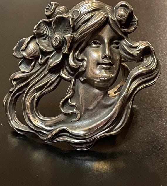 Art Nouveau Sterling Silver Brooch: William Kerr Lady Profile