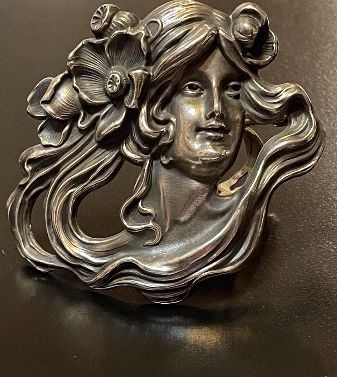 Art Nouveau Sterling Silver Brooch: William Kerr Lady Profile