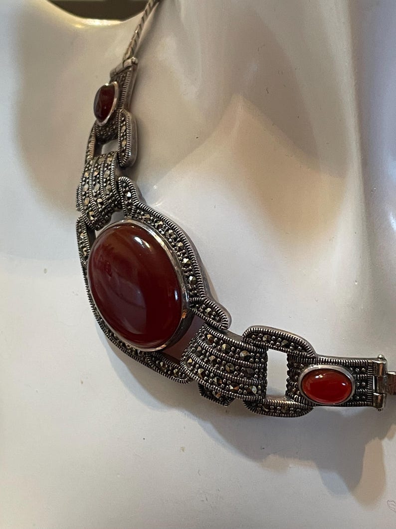Outstanding Art Deco Vintage Marcasite & Carnelian Sterling Silver ...
