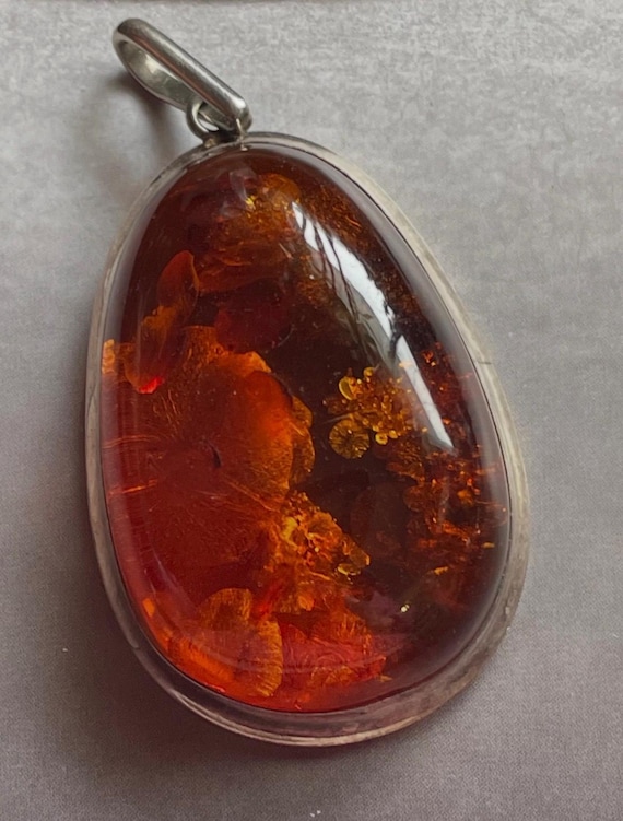 Unique Authentic Baltic Large Amber Sterling Silv… - image 1