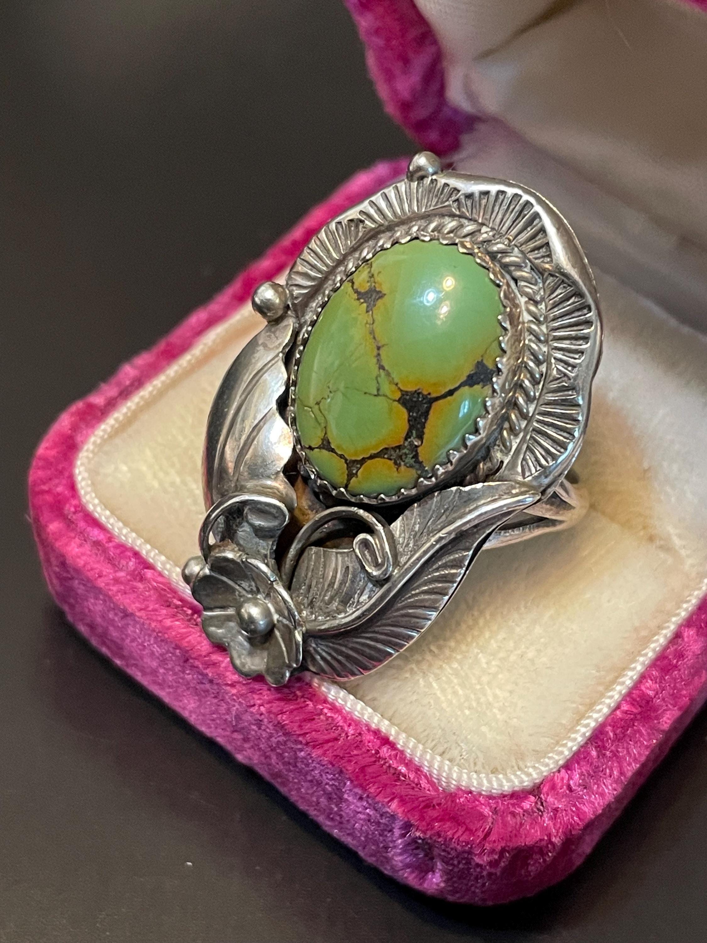 Vintage Navajo Sterling Silver Turquoise Blossom Feather Ring - Etsy