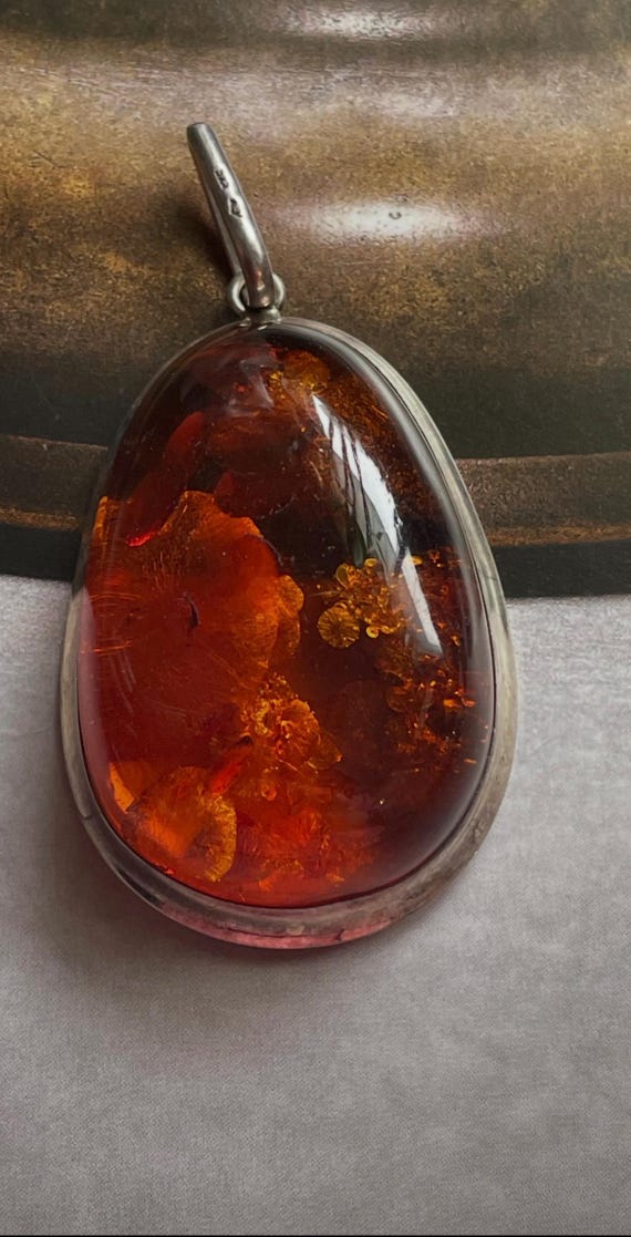 Unique Authentic Baltic Large Amber Sterling Silv… - image 2