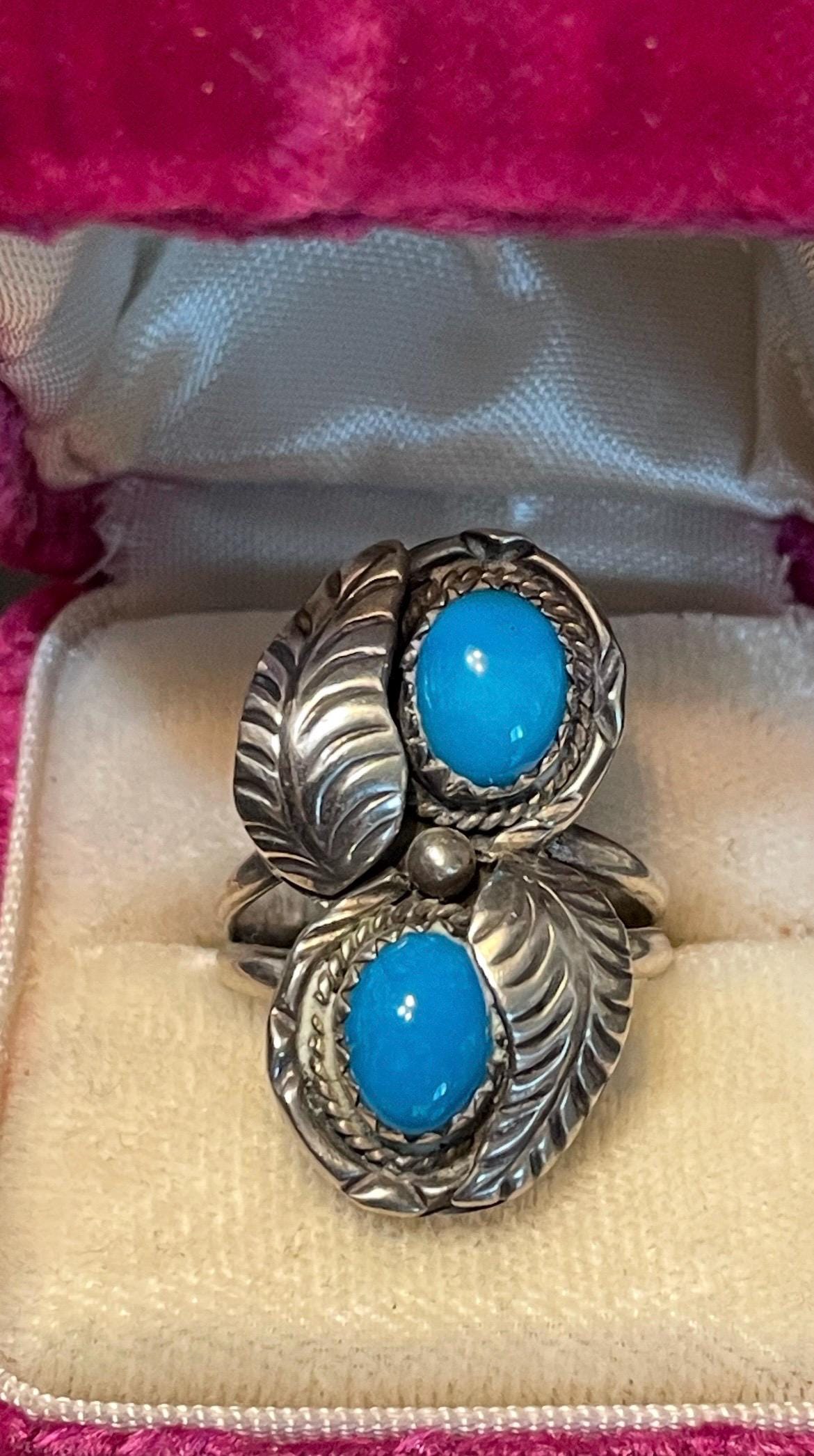 Vintage Navajo Sleeping Beauty Turquoise Sterling Silver Blossom Ring ...