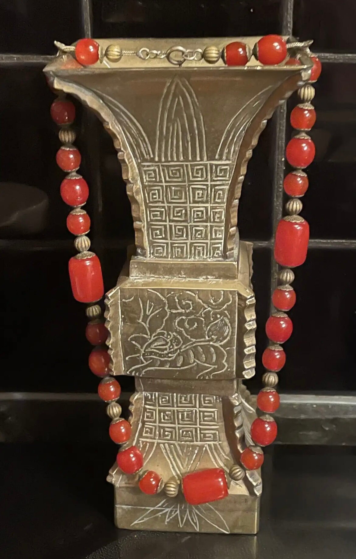 Collier Art Déco En Bakélite Ou Ambre Naturel - Perles Orange, Bijou Vintage, Occasion