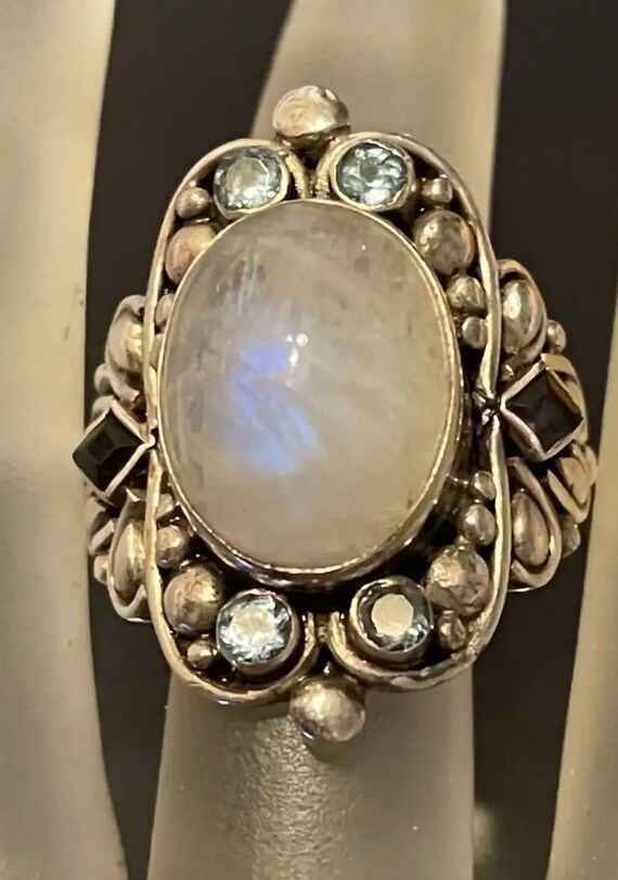 Impressive  Large Vintage Rainbow Moonstone Sterl… - image 7